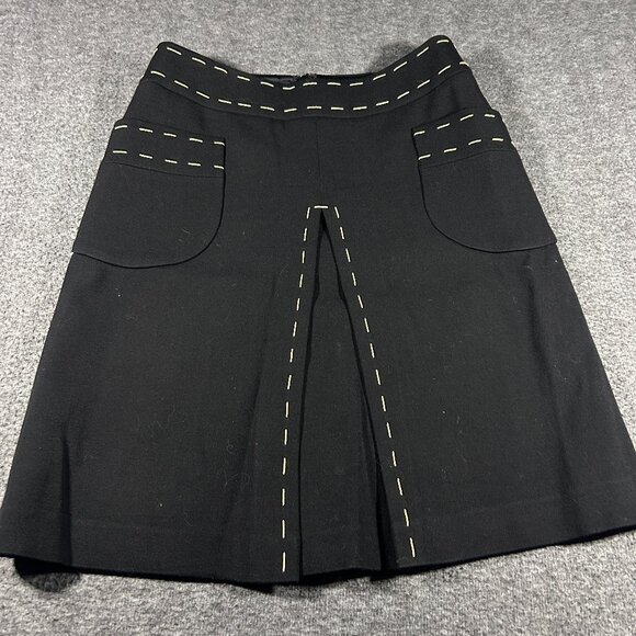 Vintage Carlisle Black White Stitching Skirt Wool Silk Sz 0 26" Pockets - Picture 1 of 15